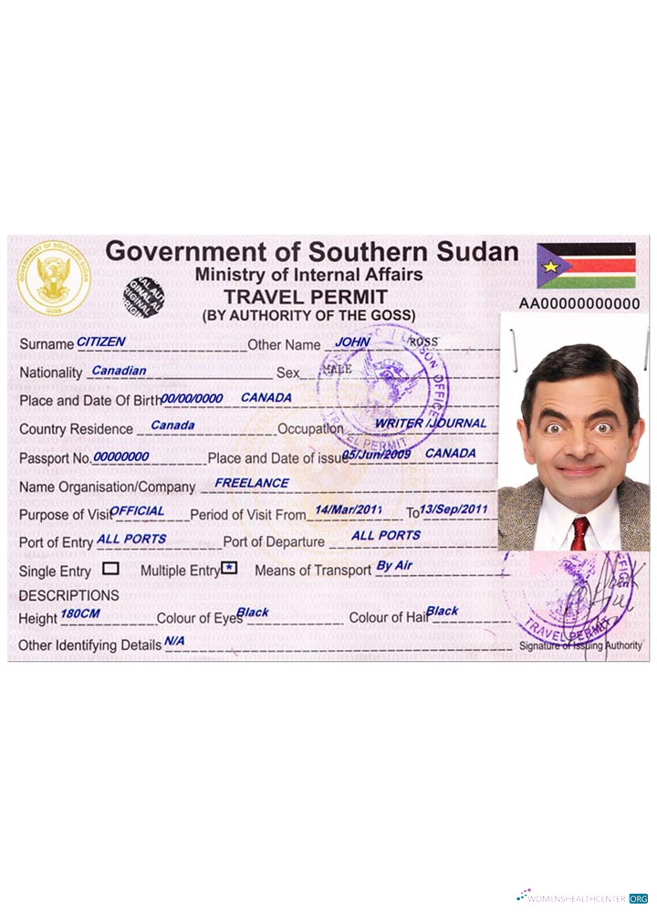 Download SOUTH SUDAN travel permit Photoshop template